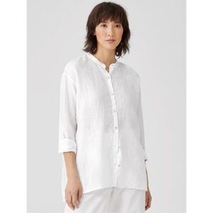 Eileen Fisher Organic Handkerchief White Linen Mandarin Collar Shirt medium M